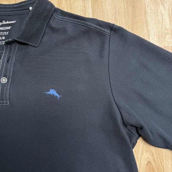 TOMMY BAHAMA ISLAND ZONE POLO SHIRT MENS L EMBROIDERED SWORDFISH PERFORMANCE - Picture 4 of 9